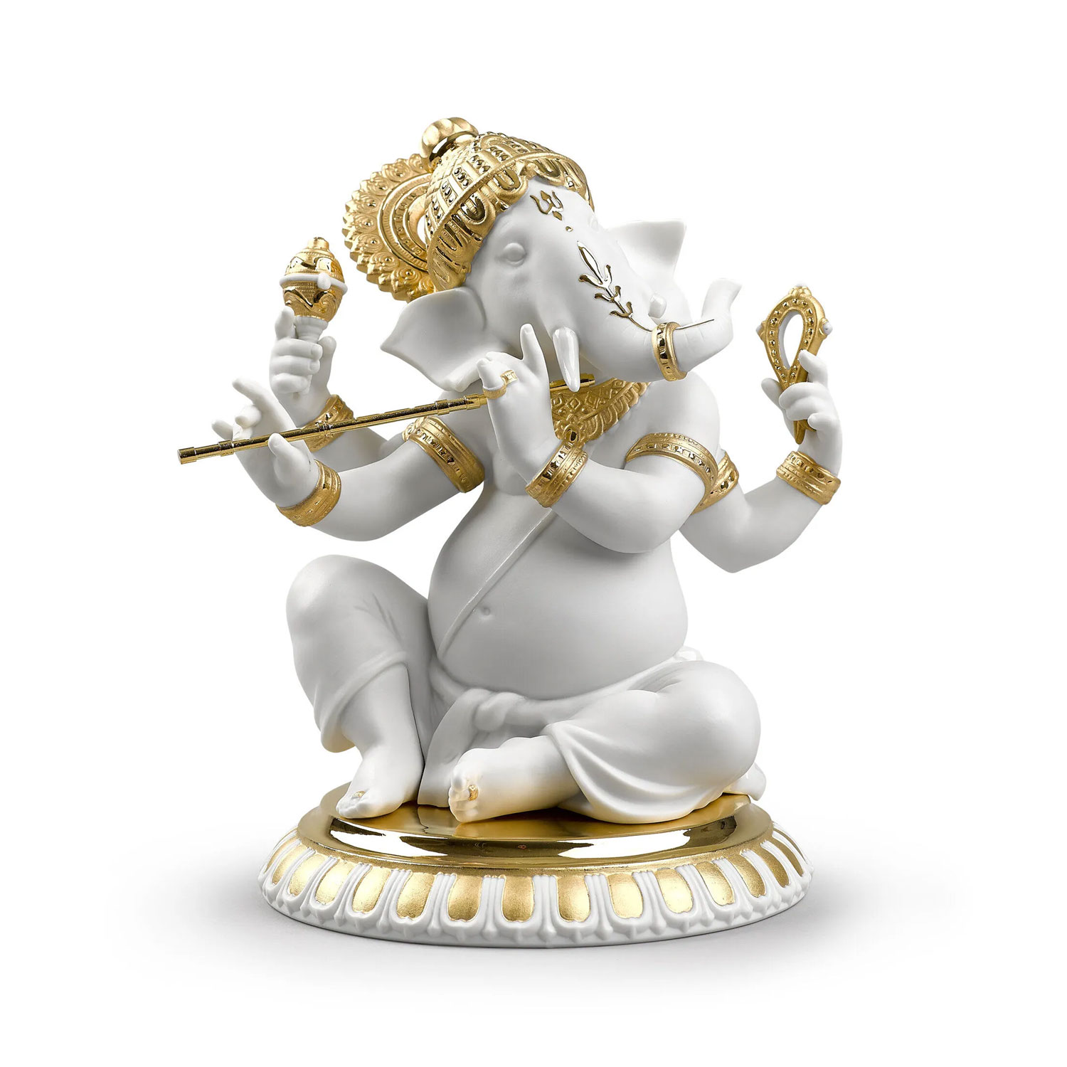 Bansuri Ganesha Figurine. Golden Lustre
